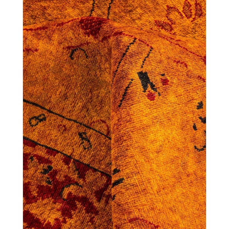 Overton Hand Knotted Wool Vintage Inspired Modern Contemporary Overdyed Orange Area Rug - 4' 1" x 6' 2"