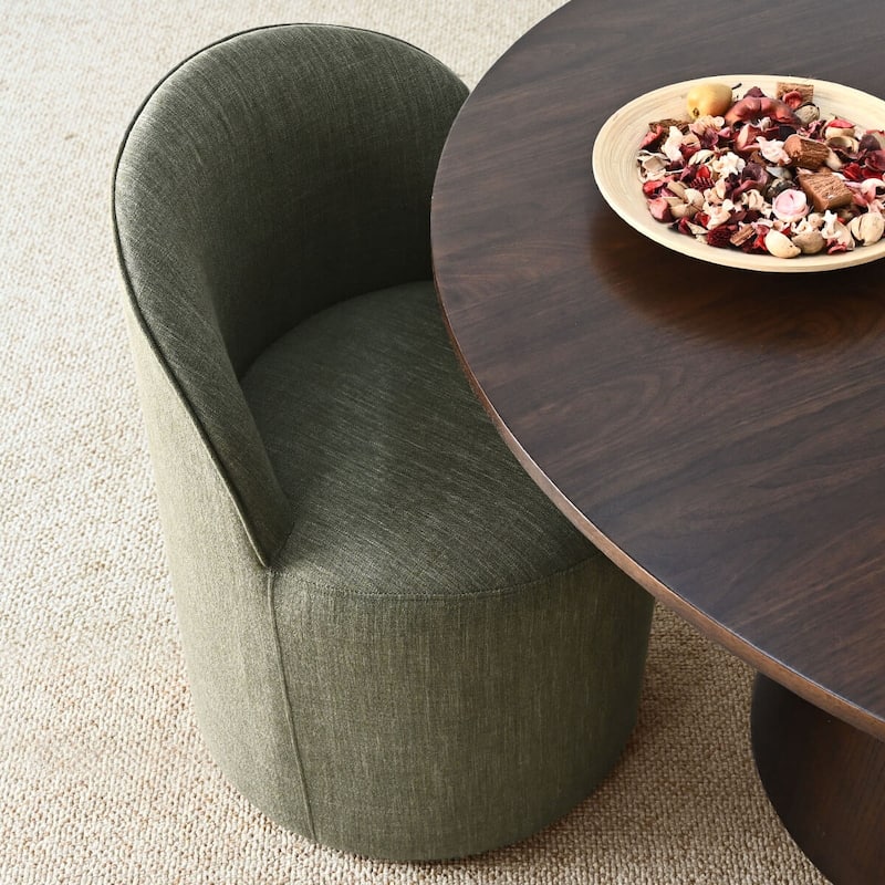 Linen Rolling Upholstered Dining Chair with Wheels (Set of 2)