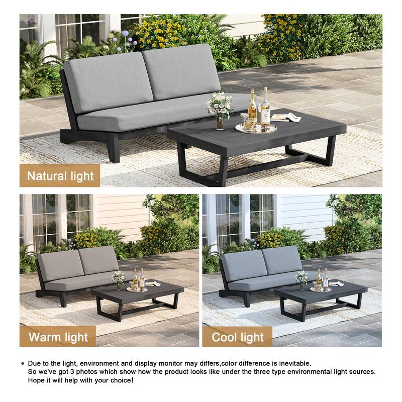 3 Seat Wood 64" W Cushioned Outdoor Patio Sofa with Coffee Table