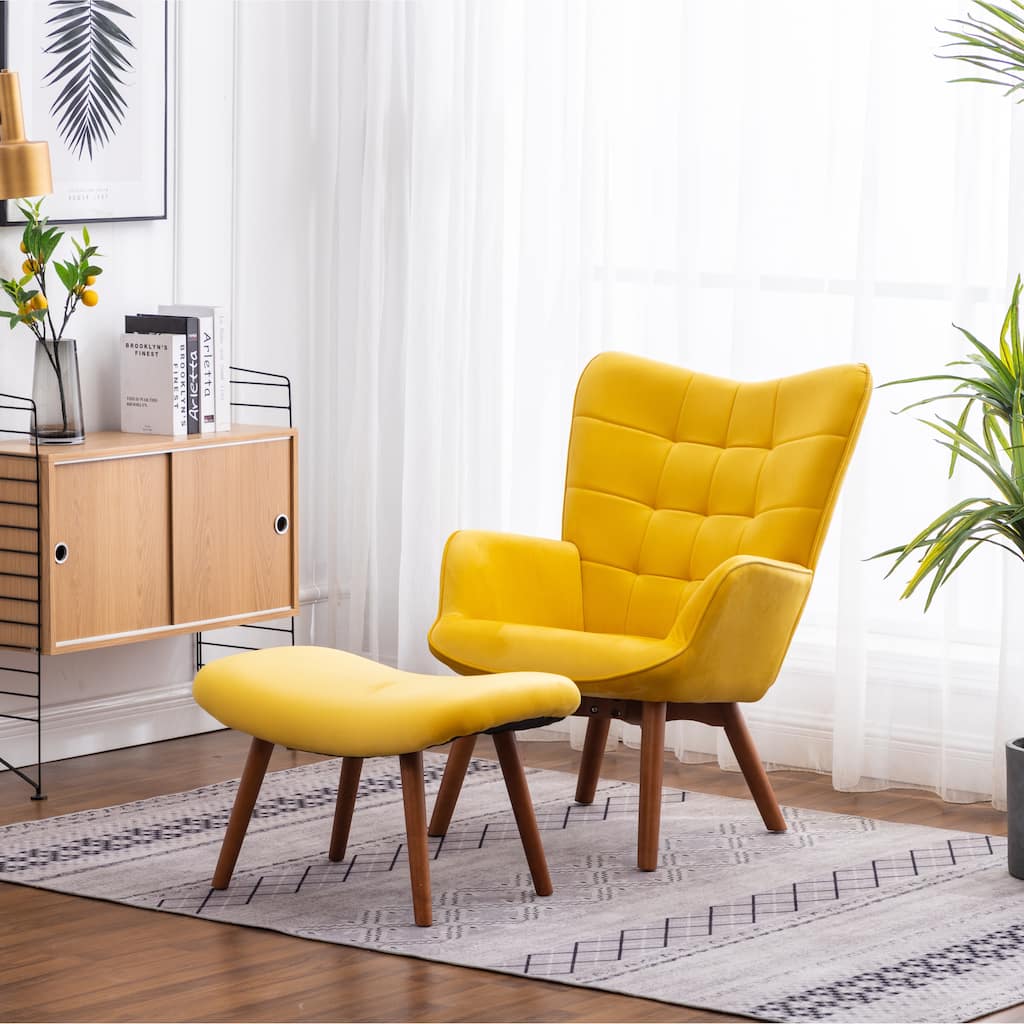 Yellow 33" Polyester Button Tufted Accent Chair