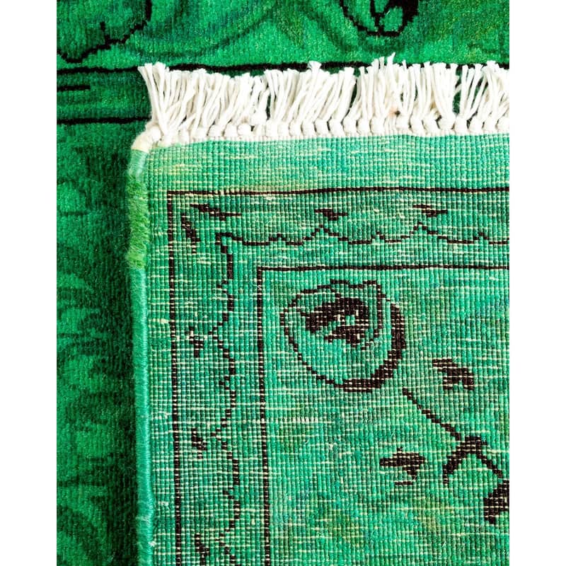 Overton Hand Knotted Wool Vintage Inspired Modern Contemporary Overdyed Green Area Rug - 2' 7" x 18' 1"