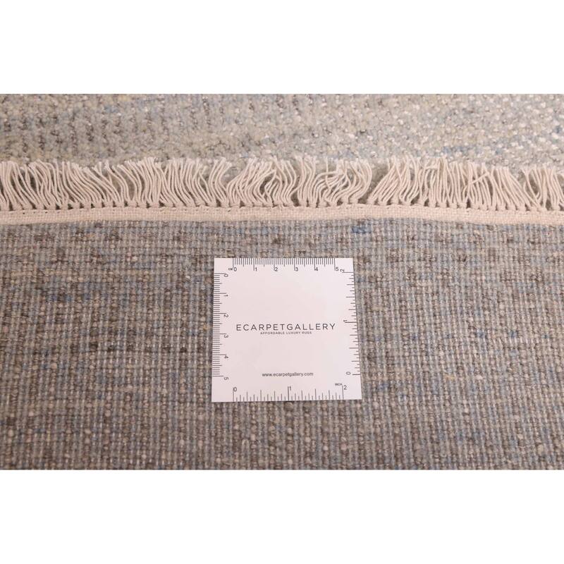 ECARPETGALLERY Hand-knotted Finest Silk Shadow Light Denim Blue Viscose, Wool Rug - 3'0 x 11'0