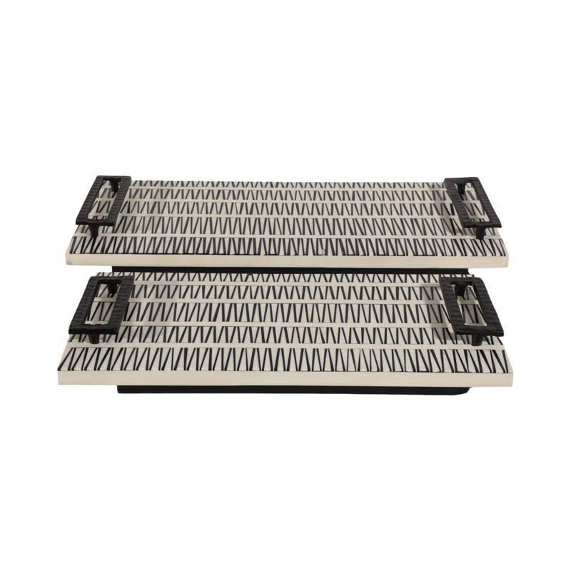 Wood Handled Decorative Trays Set of 2 - Black, 18" - 22.0"