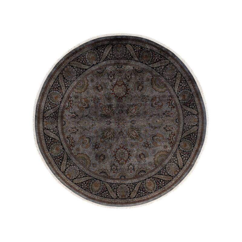 Overton Hand Knotted Wool Vintage Inspired Modern Contemporary Overdyed Gray Round Area Rug - 7' 1" x 7' 1"