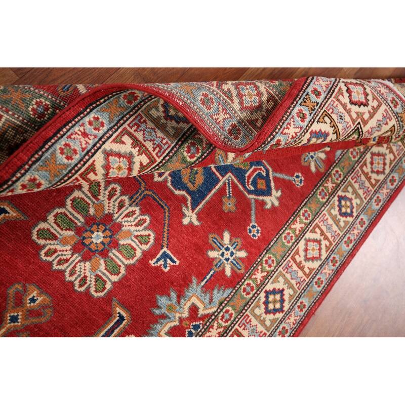 Geometric Red Kazak Oriental Accent Rug Handmade Wool Carpet - 3'4" x 5'0"