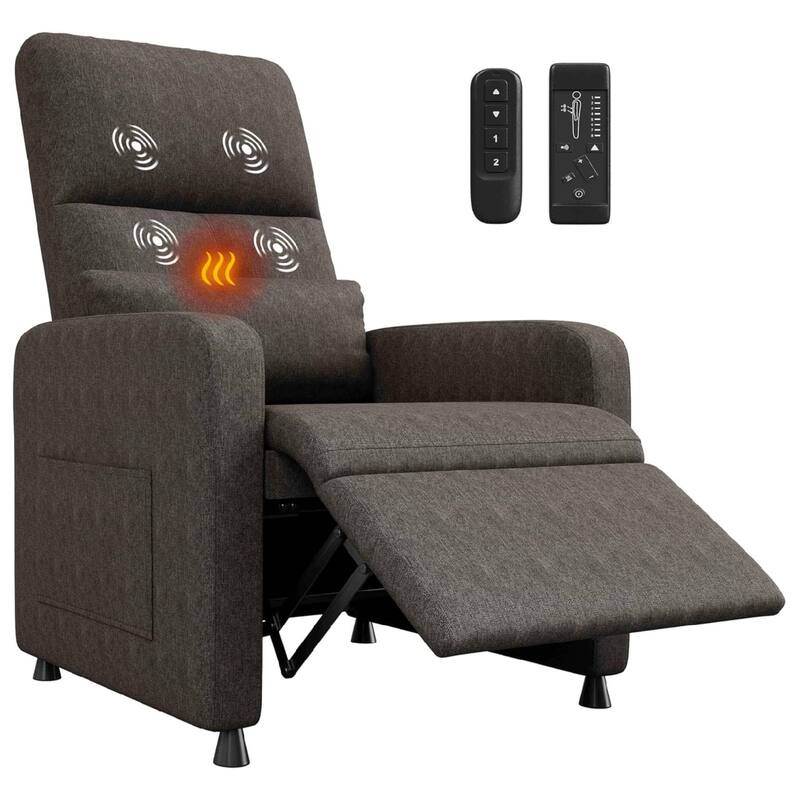 Adjustable Electric Linen Power Recliner Chair, Single Sofa with Massage and Heat - Brown