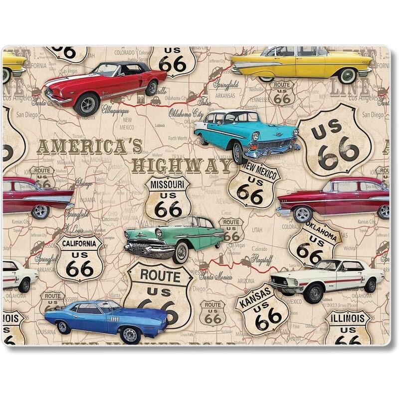 Route 66 Map 3mm Heat Tolerant Tempered Glass Cutting Board 10” x 8” Made in the USA Dishwasher Safe - Multi