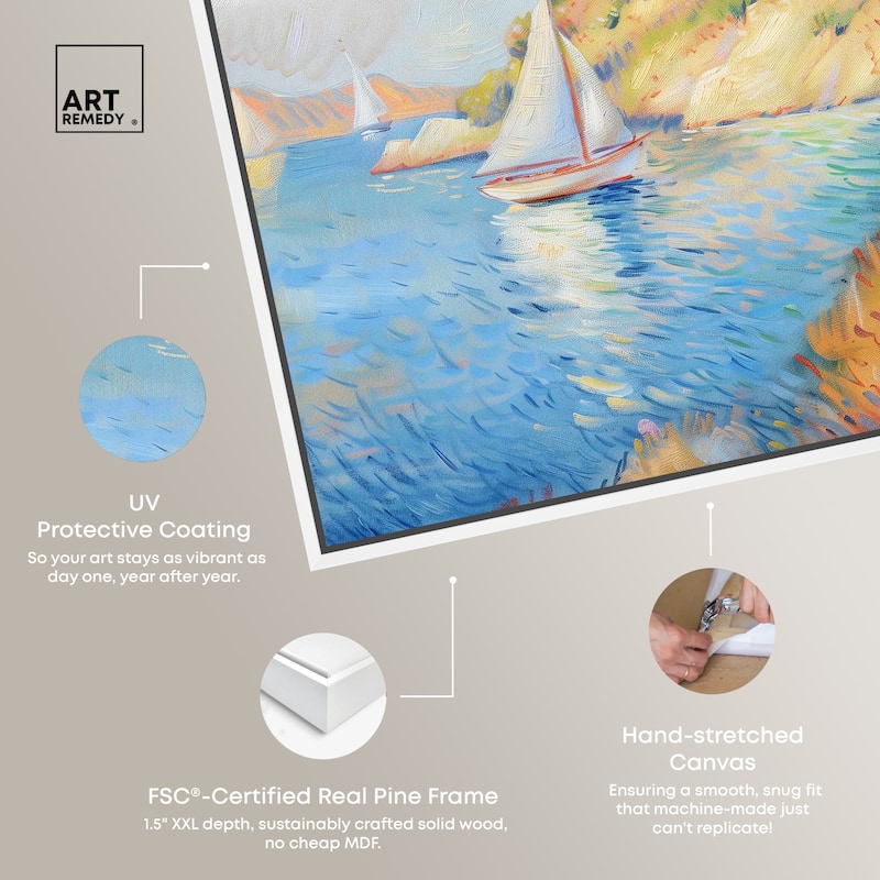 Art Remedy Sail Off In The Morning Framed Impressionism 1 Piece Canvas Wall Art /Monet And Van Gogh Inspired Art