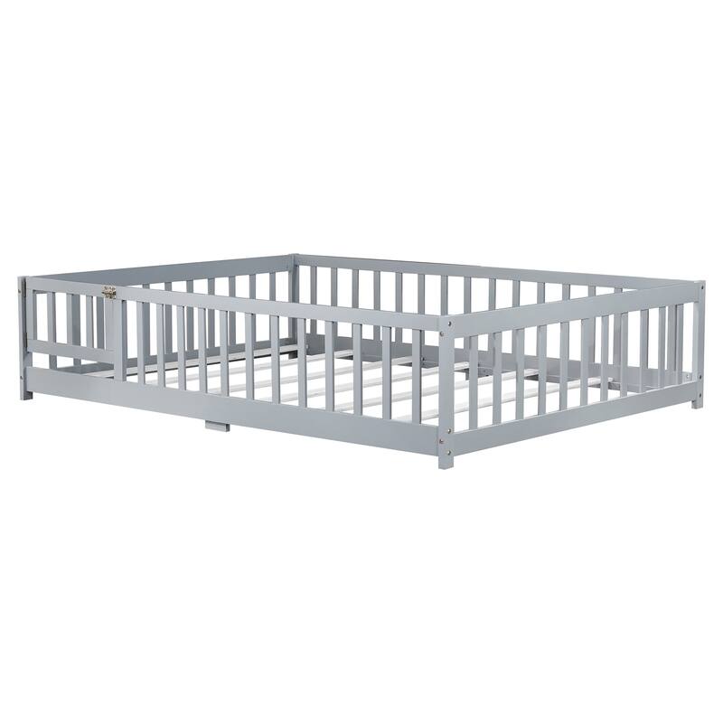 Floor Bed with Fence and Revolving Door,Ideal for Kids' Play,and Promoting Independence and Growth