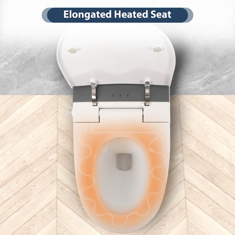 Heated Seat Smart Toilet, One Piece Toilet, Automatic Flush Tankless Toilet without Bidet, with Foot sensor Flush - White+gray