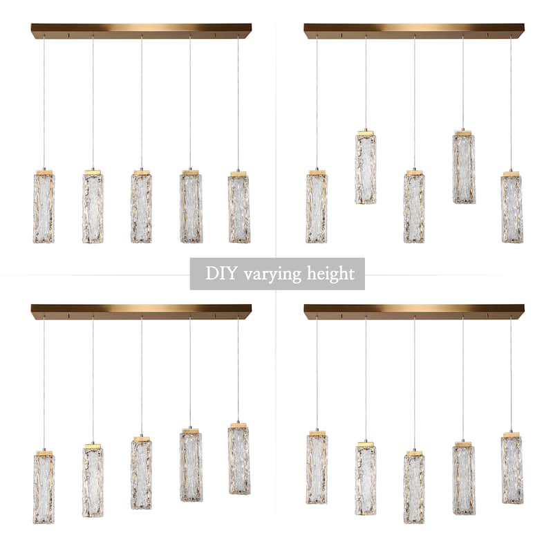 Modern Gold 5-Light LED Crystal Chandelier Glam Island Lights for Kitchen Island - W 39.3" x H 73.3"Max
