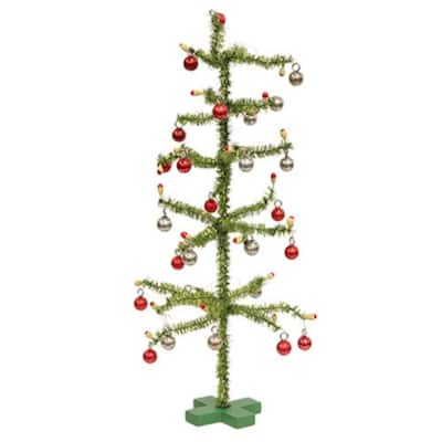 Retro Green Tinsel Tree w/Ornaments & Candles - Multi