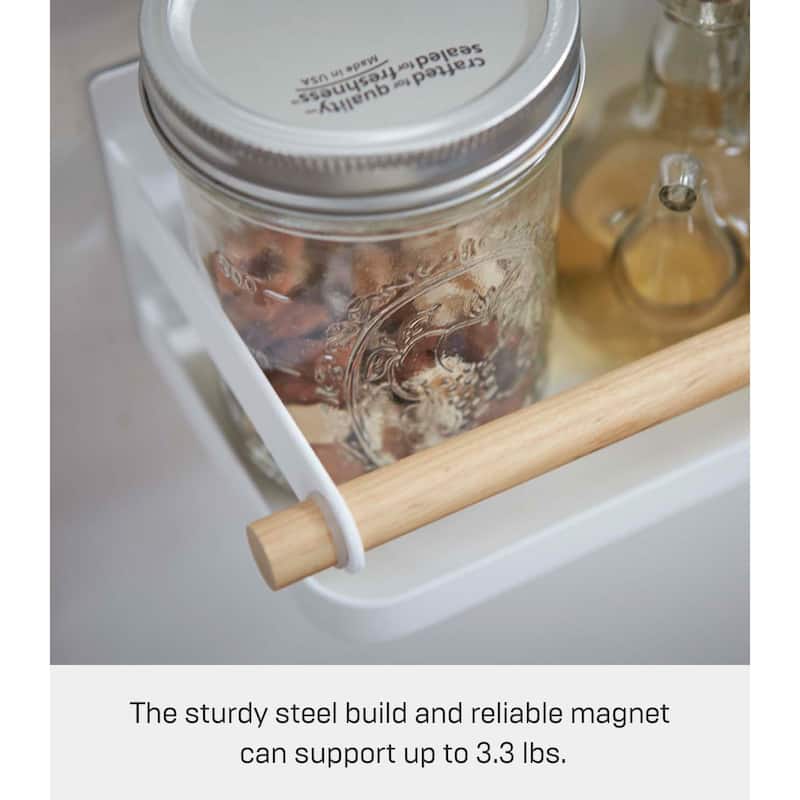 Yamazaki Home Magnetic Storage Caddy, Steel and Wood, Holds 3.3 lbs - L 5.12 x W 10.83 x H 3.35 inches