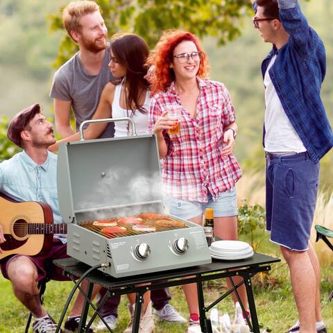 Outsunny 2 Burner Propane Gas Grill Outdoor Portable Tabletop BBQ with Foldable Legs for Camping, Picnic, Backyard
