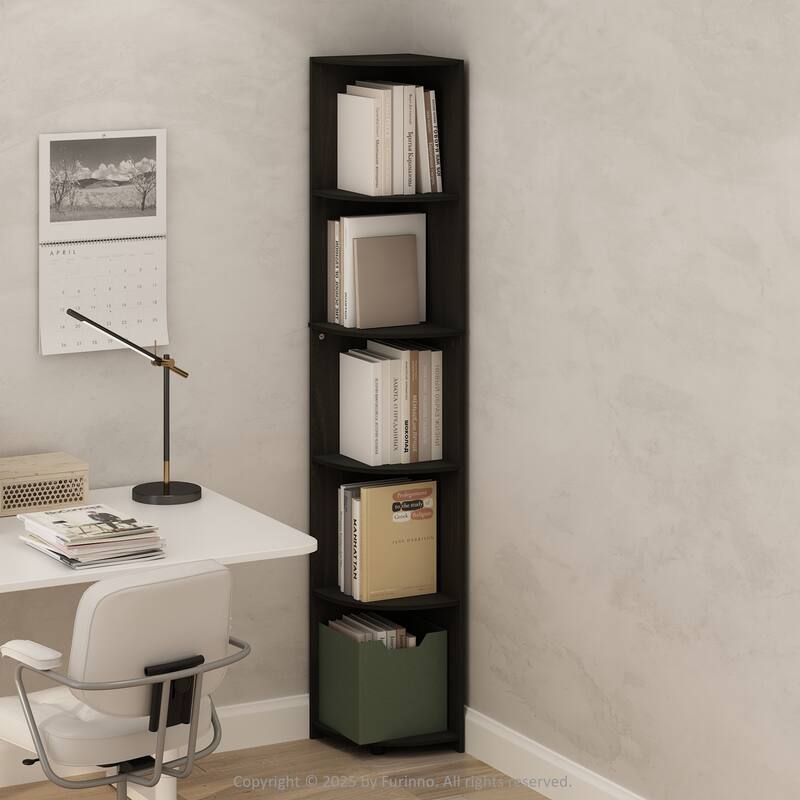 Furinno Basic 5-Tier Corner Multipurpose Standing Shelf, Amber Pine