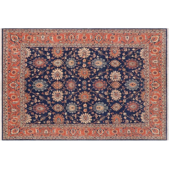 Oriental Ziegler Leone Blue Rust Hand-knotted Wool Rug - 7'8" x 10'3"