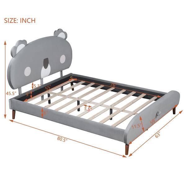 Full Size Bed Upholstered Bed with Gray Koala-shaped Headboard