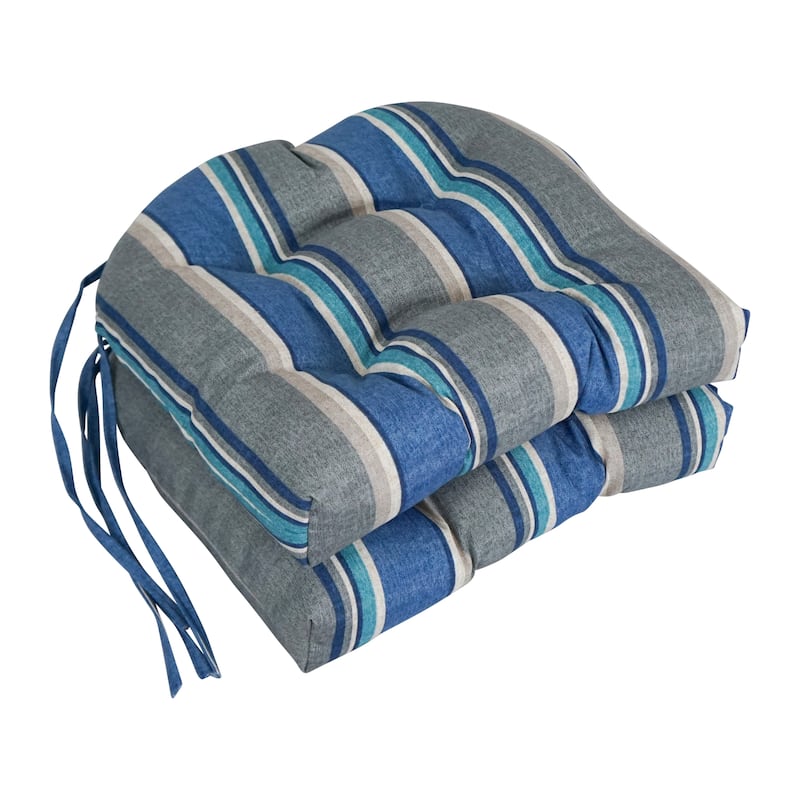 16-inch Rounded Back Tufted Indoor/ Outdoor Chair Cushions (Set of 2) - 16" - Sovaro Denim