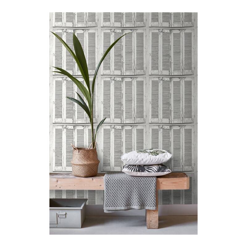 ESTA Home Lansbury Off-White Distressed Shutter Wallpaper - 20.5 x 396 x 0.025