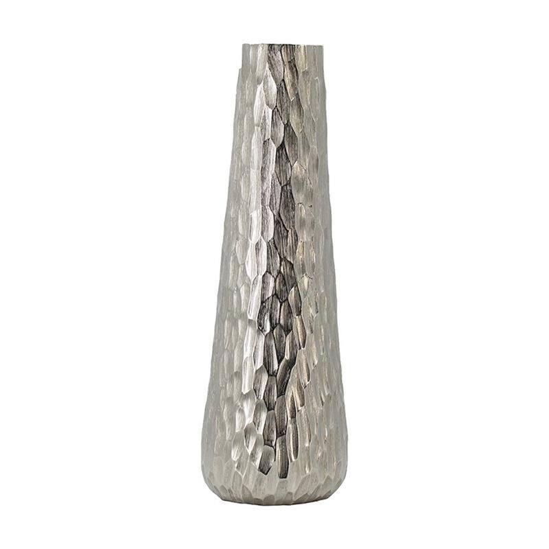 19" Silver Cast Aluminum Carved Geometric Table Vase - 5.10