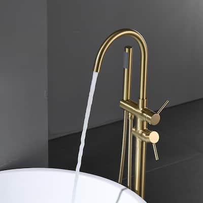 Freestanding Brushed Gold Tub Filler Bathtub Faucet with Handheld Shower