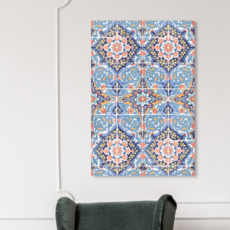 Wynwood Studio Abstract Subtle Floral Wings Blue and Pastel Orange Modern & Contemporary Wall Art Canvas Print - 45 x 30