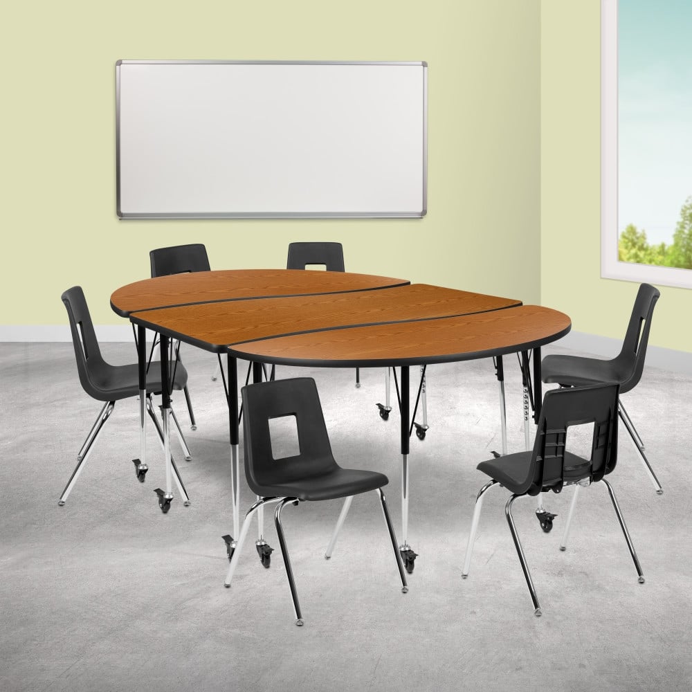 Mobile 86" Oval Wave Flexible Activity Table Set with 18" Student Stack Chairs