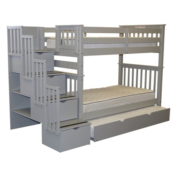 grey bunk bed with stairs