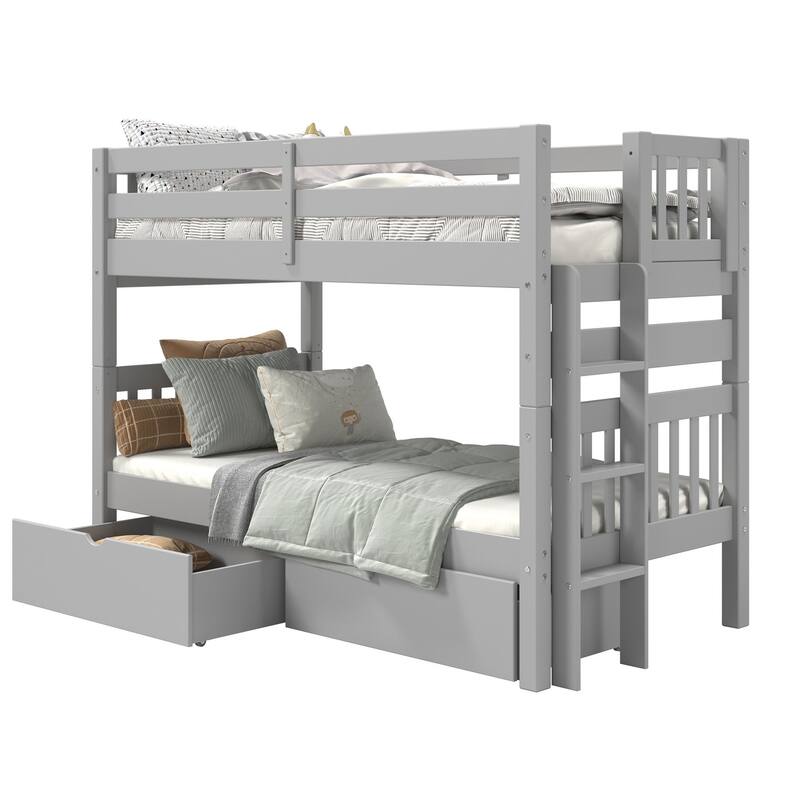 Taylor & Olive Trillium Twin over Twin Bunk Bed with Ladder, 2 Drawers