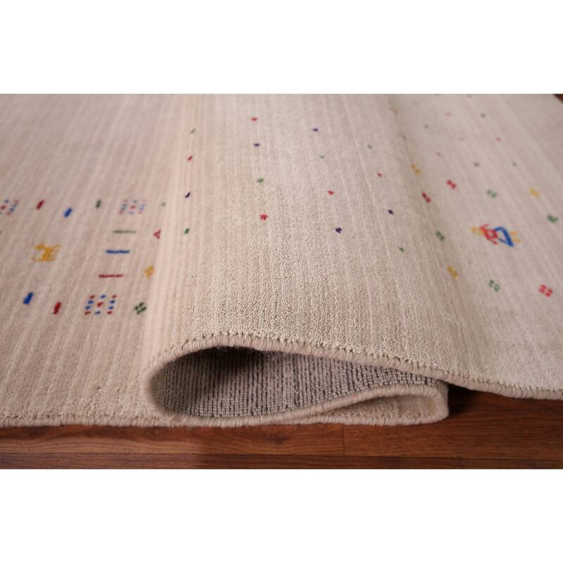 Gabbeh Oriental Square Area Rug Hand-Knotted Wool Carpet - 7'11" x 7'10"