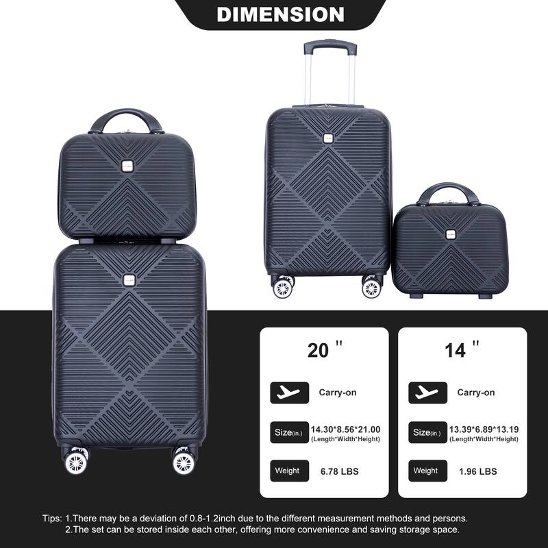 20/14" Spinner Wheels Luggage Sets 2 Piece Lightweight Suitcase Sets, Carry On Trunks Sets