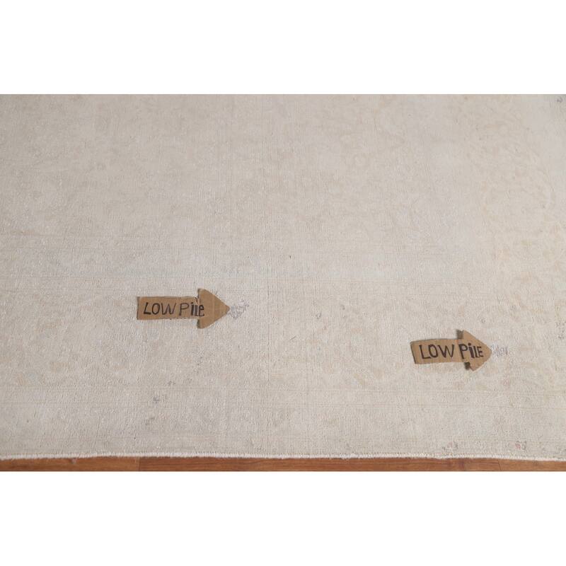 Hand Knotted Oriental 100% Wool Carpet Traditional Distressed Beige & Ivories Kashan Area Rug - 13' 0'' X 9' 4''