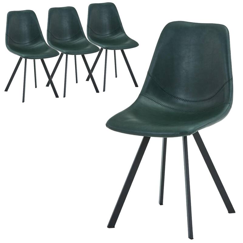 Markley Modern PU Leather Upholstered Ergonomic Mid-Back Accent Chair with Metal Legs for Home Kitchen or Living Room (Set of 4) - Olive Green