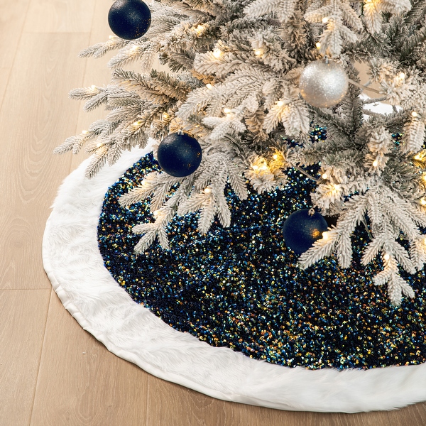 Glitzhome 48 D Glitter Sequin Christmas Tree Skirt On Sale Bed Bath Beyond 31717654