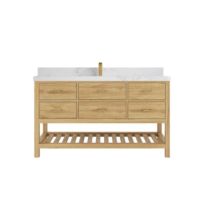 Willow Collections 60 in. W x 22 in. D Parker Solid Teak Single Sink Bathroom Vanity with Countertop