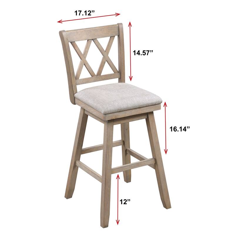 42.5" Brown High Double Cross Bar Stool with Swivel Seat