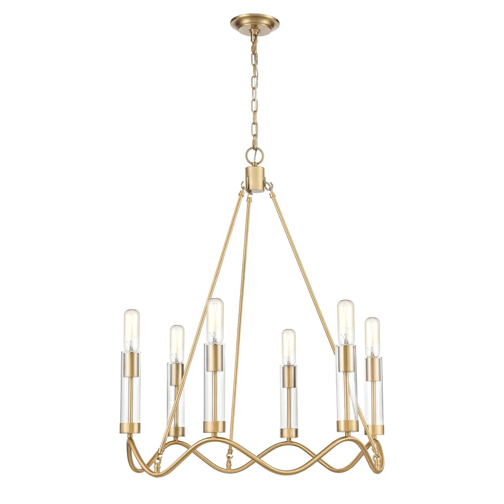 Celsius 27-inch Wide 6-Light Chandelier in Satin Brass - 27in W x 27in D x 34in H