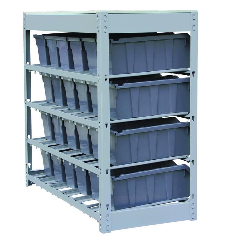 King's Rack Bin Rack Boltless Steel Storage System Organizer w/ 24 Plastic Bins in 4 tiers.
