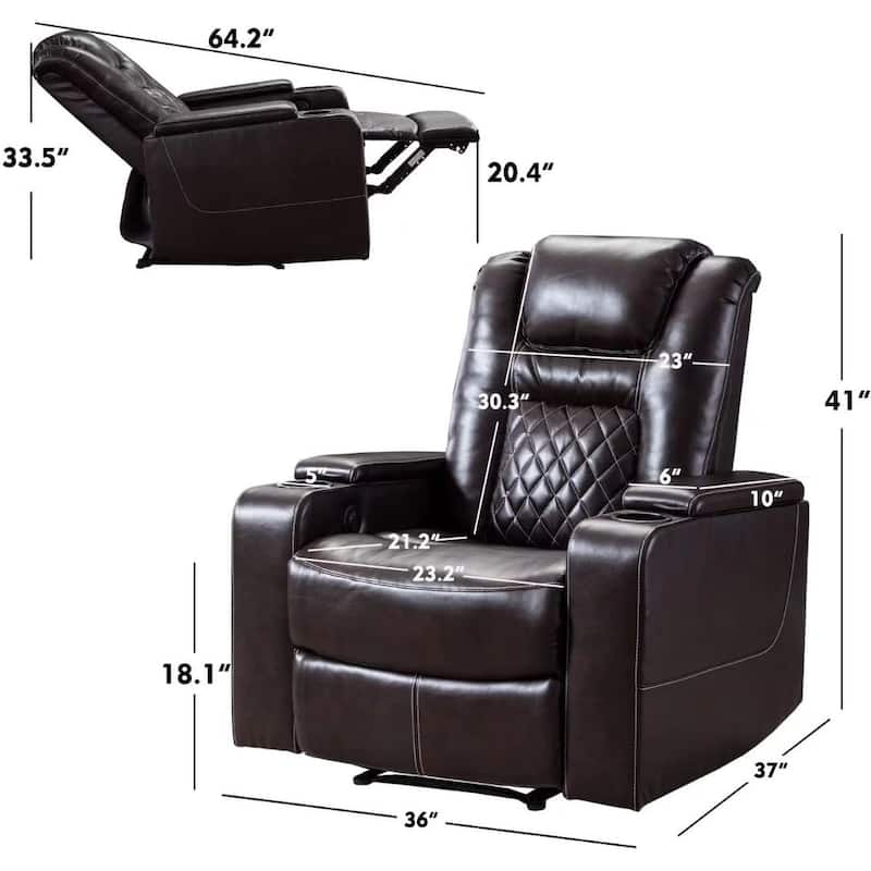 Breathable Leather Home Theater Seating with with USB Ports and Cup Holders