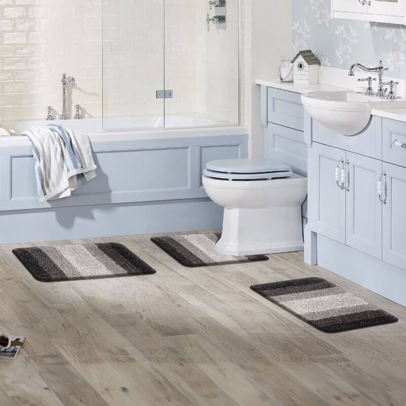 WaLensee 3Pieces Anti-Slip Bath Rug Set, Non-Slip Bathroom Rugs Contour Mat