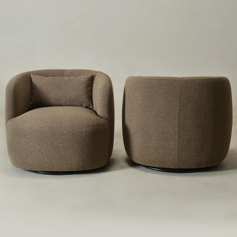 KINWELL 34" Wide Boucle Upholstered Sherpa Swivel Armchair (Set of 2)