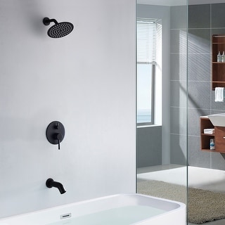 SUMERAIN Matte Black Tub and Shower Faucet Set with Waterfall Tub Spout ...