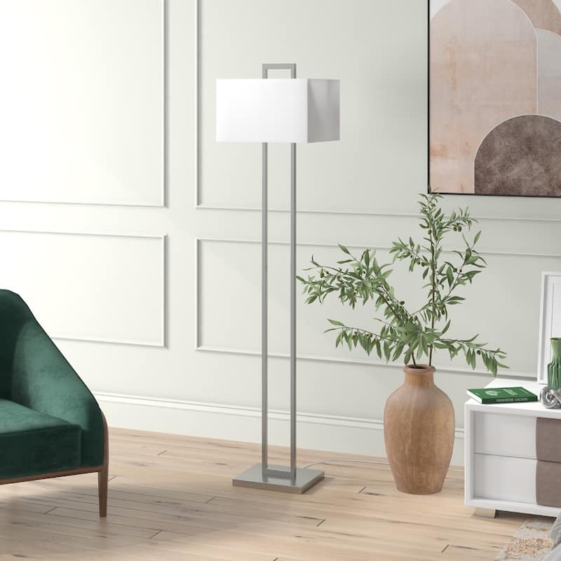 Metal Traditional Floor Lamp with Linen Shade and Rotary Socket Switch Rectangular Shape - 16” x 14” x 68” (D x W x H)