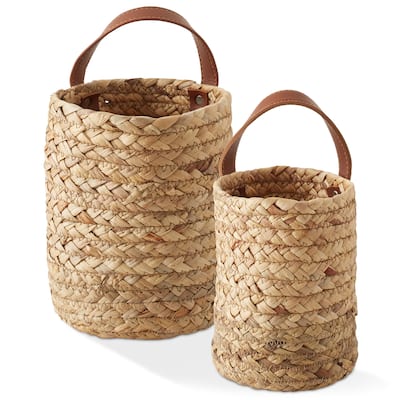 2pk Wall Hanging Baskets Natural Hyacinth Plant and Flower Pots - Tan