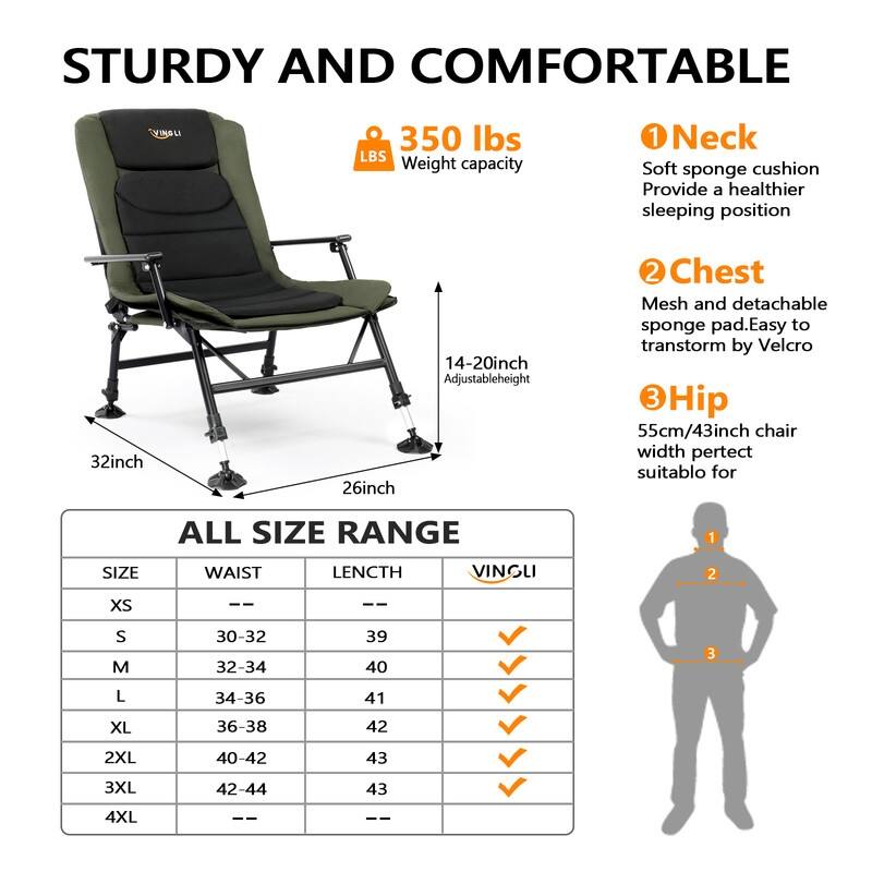 VINGLI Heavy Duty Fishing Chair Support 440 LBS