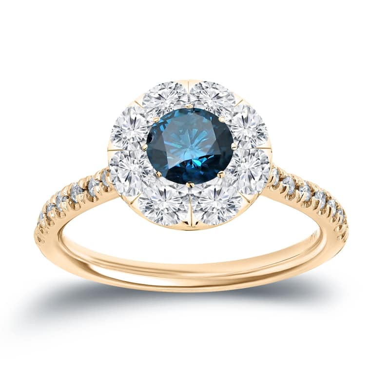 Auriya 14k Gold 1 1/6ctw Halo Blue Diamond Engagement Ring - Yellow - 4