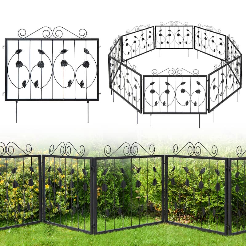 Costway Decorative Garden Fence with 8 Panels Outdoor Animal Barrier - See Details - Black - See Details