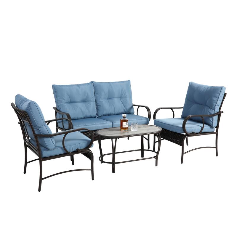 Classic Patio Sofa Wicker Conversation Set Rattan Sofa Chair wTable