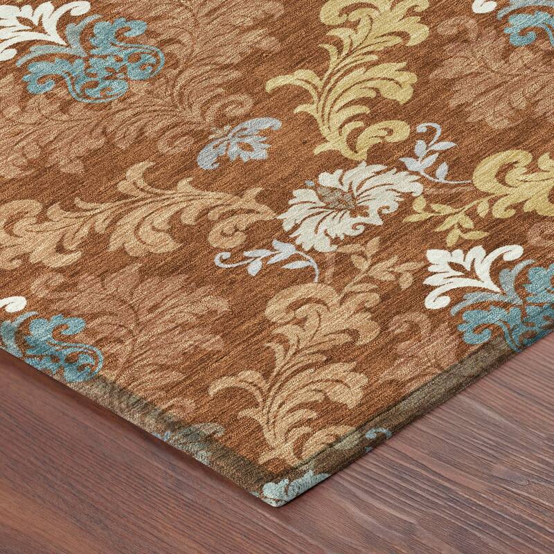 Machine Washable Indoor/ Outdoor Damask Patna Chantille Rug