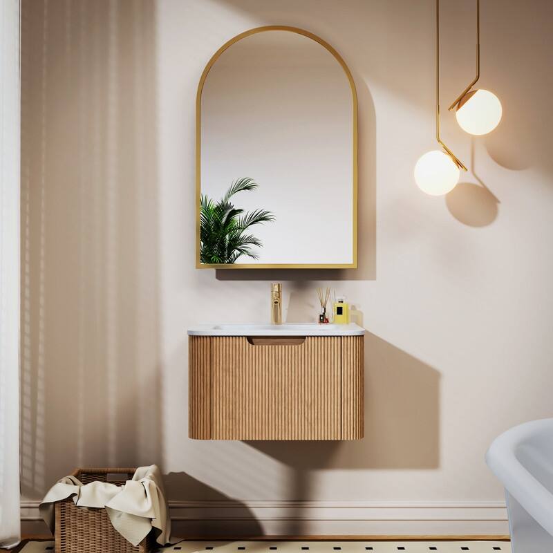 Bathroom Vanity with Top Sink Freestanding Vanity Set with Mirror Cabinet - Walnut